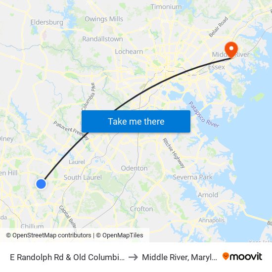 E Randolph Rd & Old Columbia Pk to Middle River, Maryland map