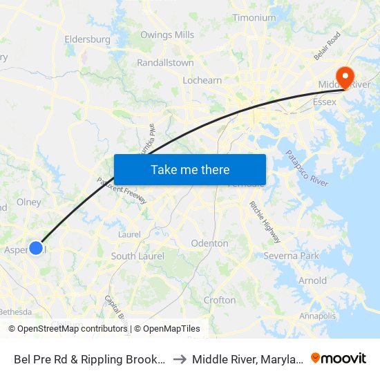 Bel Pre Rd & Rippling Brook Dr to Middle River, Maryland map