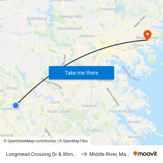 Longmead Crossing Dr & Wimbledon Dr to Middle River, Maryland map