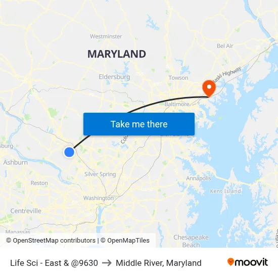 Life Sci - East & @9630 to Middle River, Maryland map