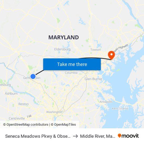 Seneca Meadows Pkwy & Observation Dr to Middle River, Maryland map