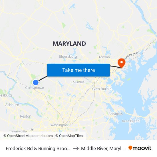 Frederick Rd & Running Brook Dr to Middle River, Maryland map