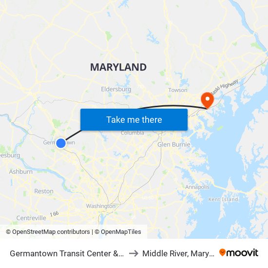 Germantown Transit Center & Bay F to Middle River, Maryland map