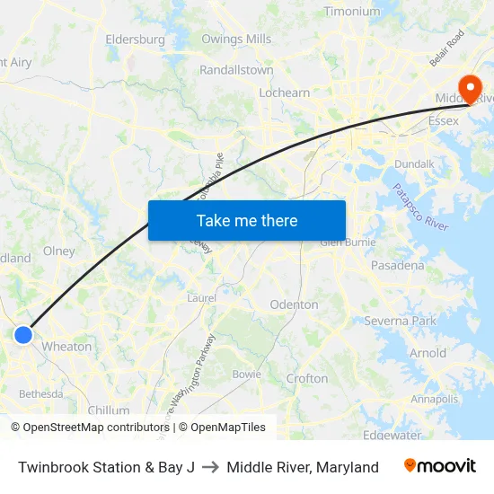 Twinbrook Station & Bay J to Middle River, Maryland map