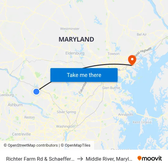Richter Farm Rd & Schaeffer Rd to Middle River, Maryland map