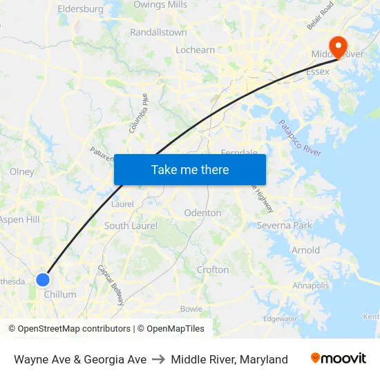 Wayne Ave & Georgia Ave to Middle River, Maryland map