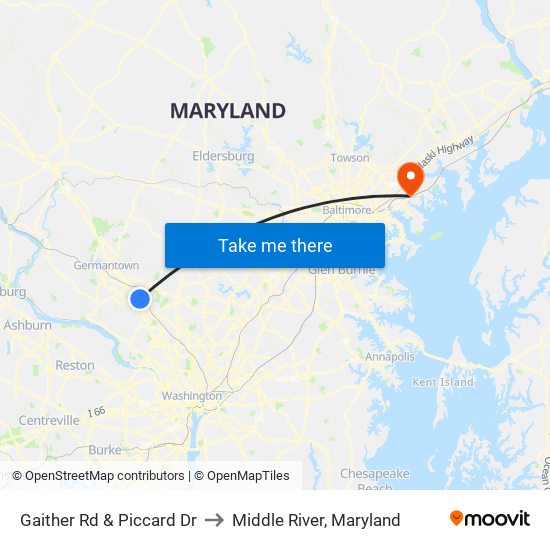 Gaither Rd & Piccard Dr to Middle River, Maryland map