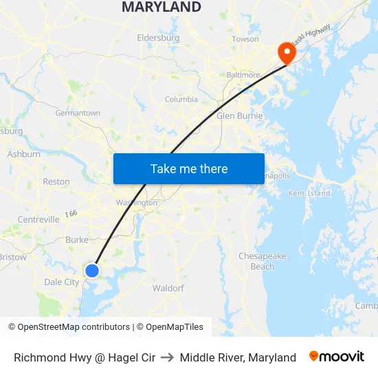 Richmond Hwy @ Hagel Cir to Middle River, Maryland map