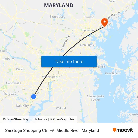 Saratoga Shopping Ctr to Middle River, Maryland map