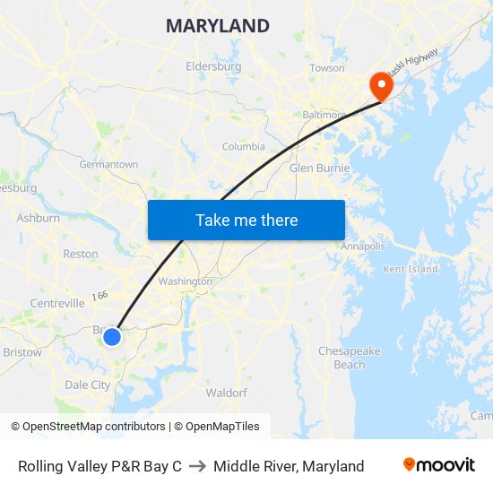 Rolling Valley P&R Bay C to Middle River, Maryland map