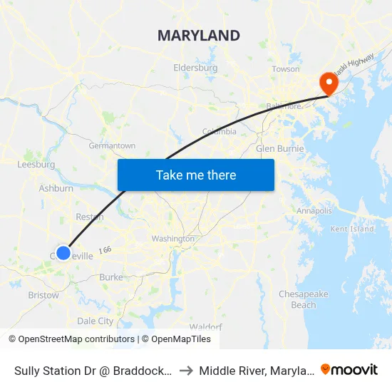 Sully Station Dr @ Braddock Rd to Middle River, Maryland map