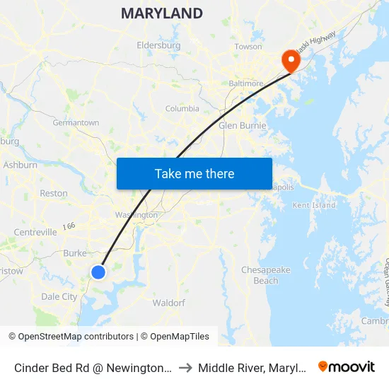 Cinder Bed Rd @ Newington Rd to Middle River, Maryland map