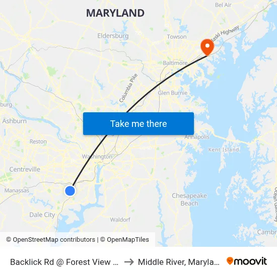 Backlick Rd @ Forest View Dr to Middle River, Maryland map
