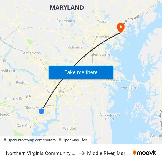 Northern Virginia Community College to Middle River, Maryland map