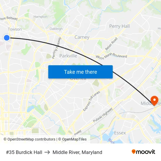 #35 Burdick Hall to Middle River, Maryland map