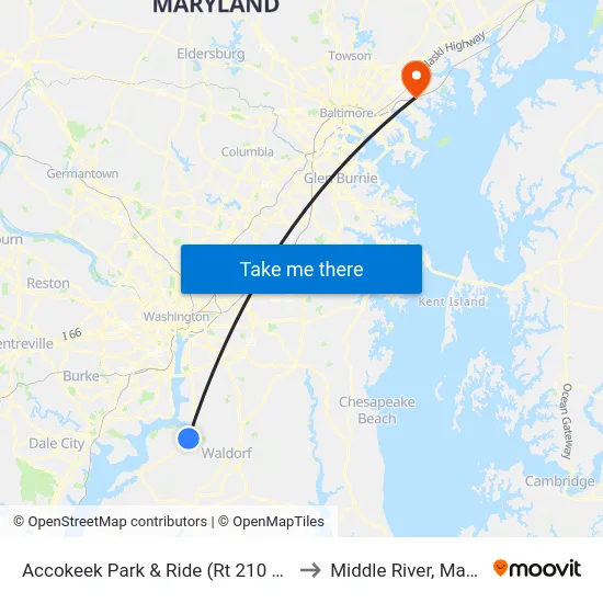 Accokeek Park & Ride (Rt 210 & Rt 373) to Middle River, Maryland map