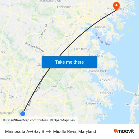 Minnesota Av+Bay B to Middle River, Maryland map