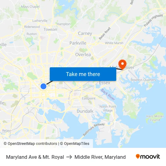 Maryland Ave & Mt. Royal to Middle River, Maryland map