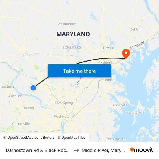 Darnestown Rd & Black Rock Rd to Middle River, Maryland map