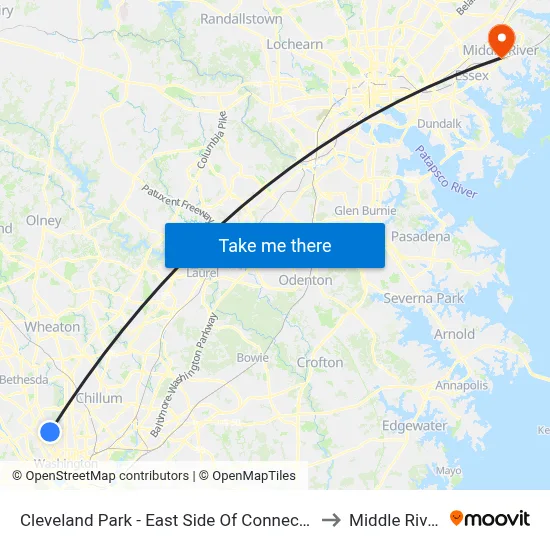 Cleveland Park - East Side Of Connecticut Ave., North Of Ordway St. NW to Middle River, Maryland map