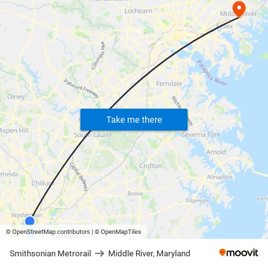 Smithsonian Metrorail to Middle River, Maryland map