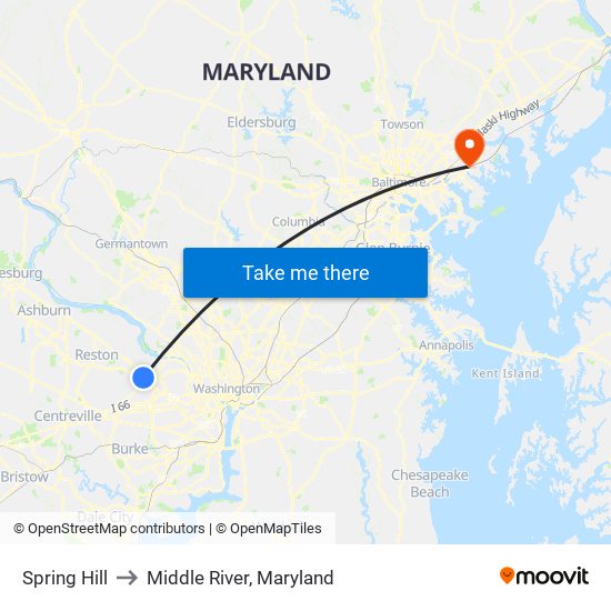 Spring Hill to Middle River, Maryland map