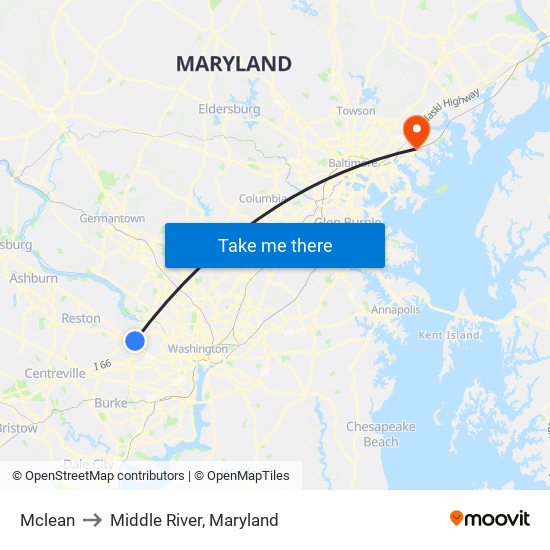 Mclean to Middle River, Maryland map