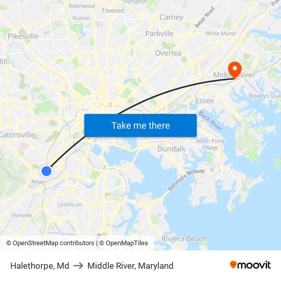 Halethorpe, Md to Middle River, Maryland map