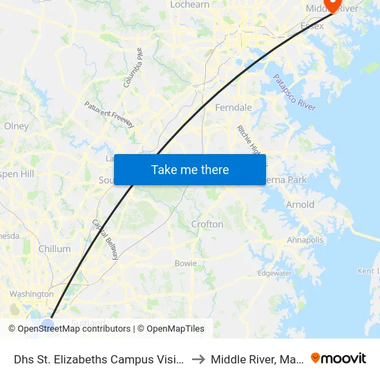 Dhs St. Elizabeths Campus Visitor Center to Middle River, Maryland map