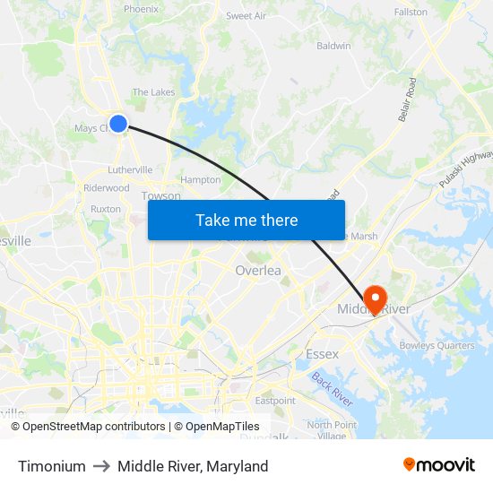 Timonium to Middle River, Maryland map
