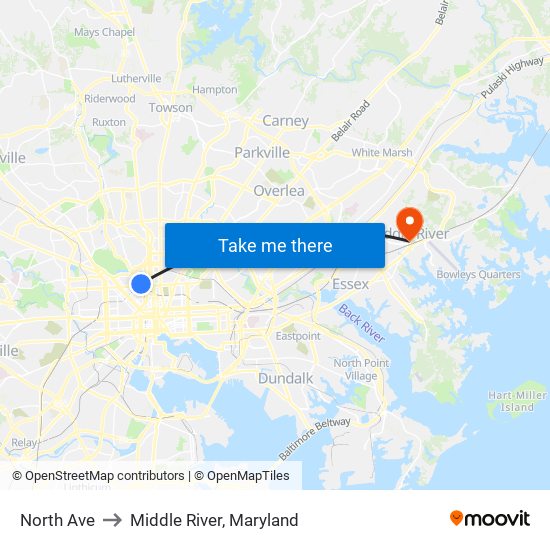 North Ave to Middle River, Maryland map