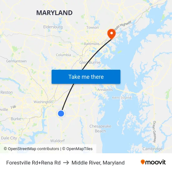 Forestville Rd+Rena Rd to Middle River, Maryland map