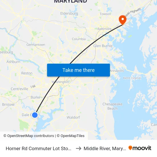 Horner Rd Commuter Lot Stop 1 PM to Middle River, Maryland map