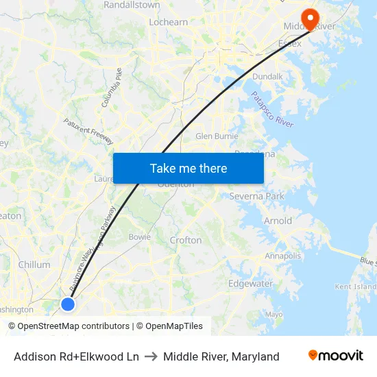 Addison Rd+Elkwood Ln to Middle River, Maryland map