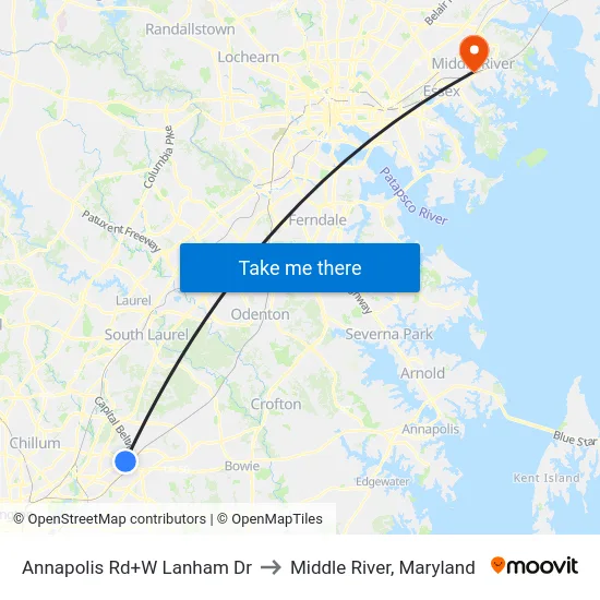 Annapolis Rd+W Lanham Dr to Middle River, Maryland map
