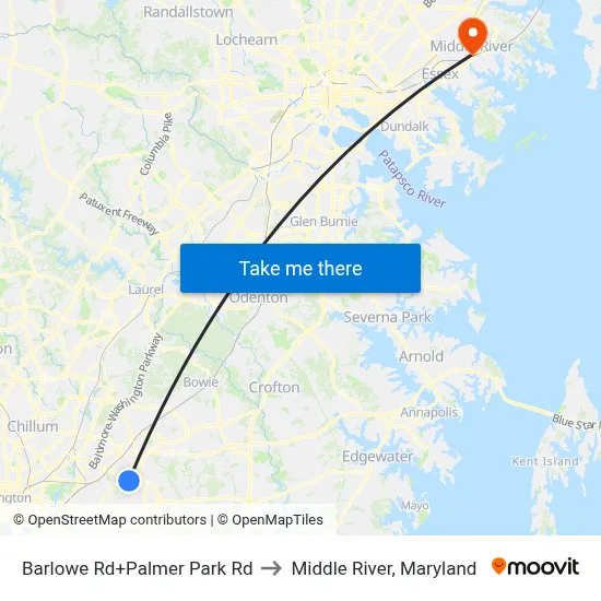 Barlowe Rd+Palmer Park Rd to Middle River, Maryland map