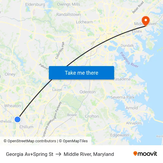 Georgia Av+Spring St to Middle River, Maryland map