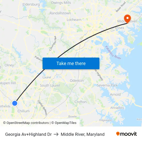 Georgia Av+Highland Dr to Middle River, Maryland map