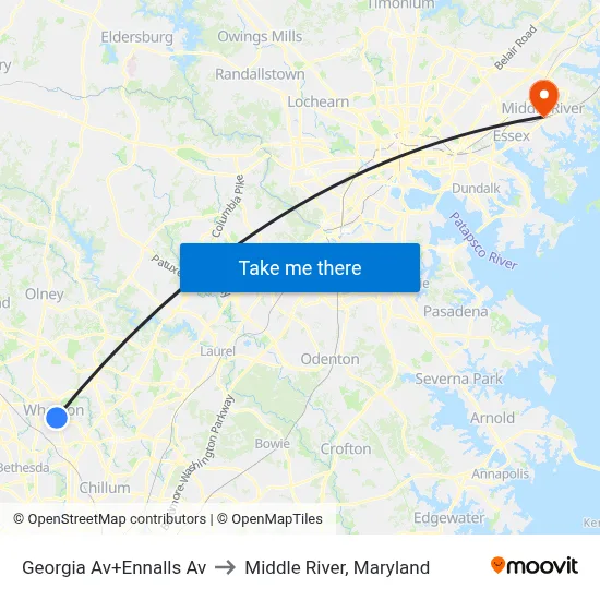 Georgia Av+Ennalls Av to Middle River, Maryland map
