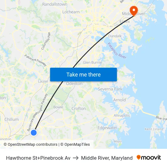 Hawthorne St+Pinebrook Av to Middle River, Maryland map