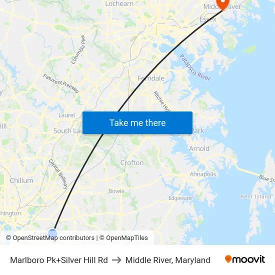 Marlboro Pk+Silver Hill Rd to Middle River, Maryland map