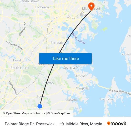 Pointer Ridge Dr+Presswick Ln to Middle River, Maryland map