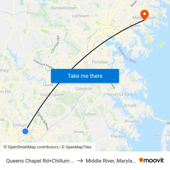 Queens Chapel Rd+Chillum Rd to Middle River, Maryland map
