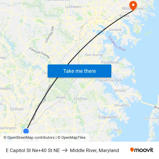 E Capitol St Ne+40 St NE to Middle River, Maryland map