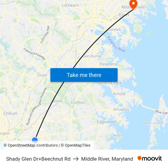 Shady Glen Dr+Beechnut Rd to Middle River, Maryland map