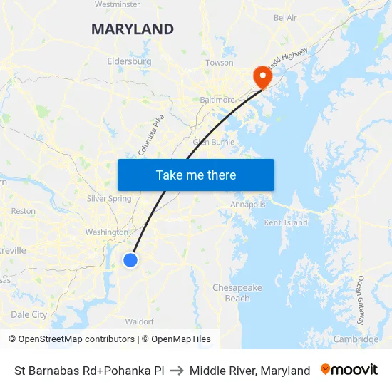 St Barnabas Rd+Pohanka Pl to Middle River, Maryland map