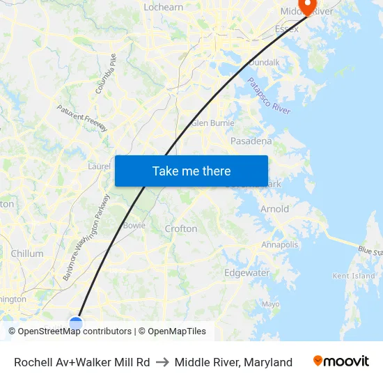 Rochell Av+Walker Mill Rd to Middle River, Maryland map