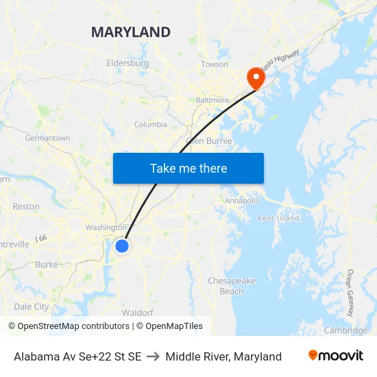 Alabama Av Se+22 St SE to Middle River, Maryland map