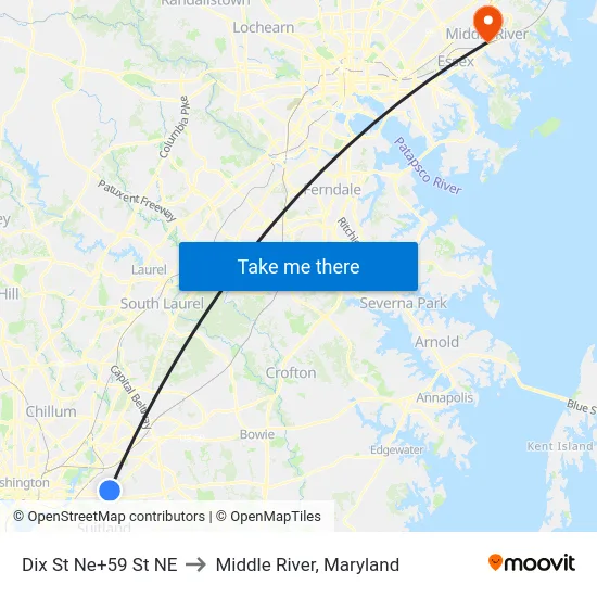 Dix St Ne+59 St NE to Middle River, Maryland map