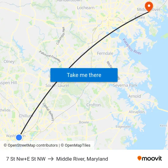 7 St Nw+E St NW to Middle River, Maryland map